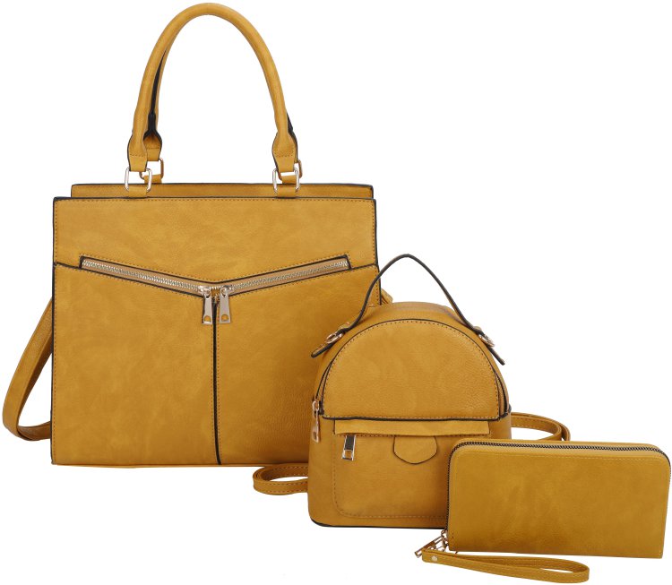 Mustard 3-Piece Fashion Tote Backpack Wallet Set
