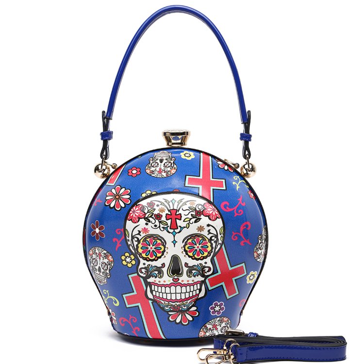 Blue Sugar Skull Ball Handbag
