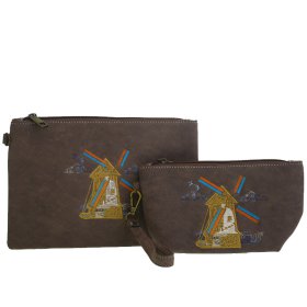 Taupe Travel Makeup Toiletry Wallet Pouch Bag - 2 piece Set