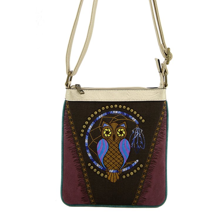 Classic Western Owl Embroider Concealed Carry Crossbody Purse