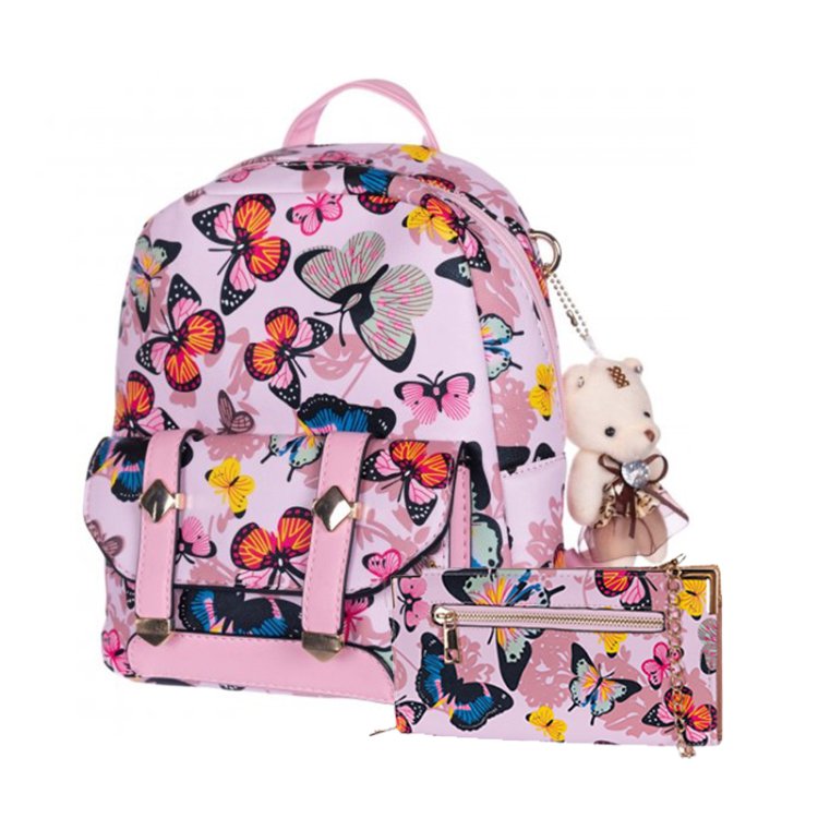 Pink Signature Inspired Fashion Backpack & Wallet Set