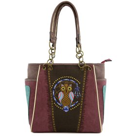 Classic Western Owl Embroidery Concealed Carry Tote Purse