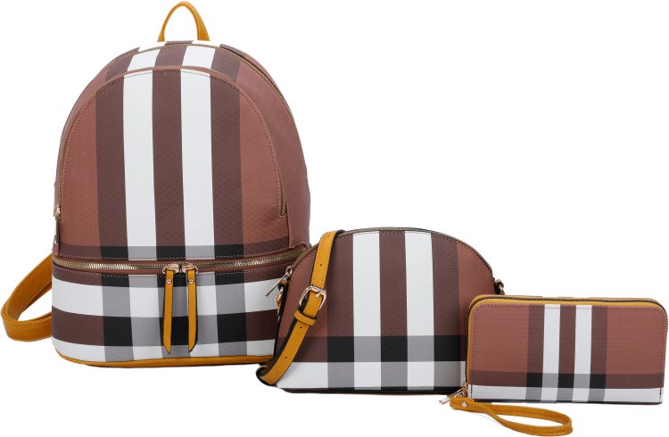 Mustard 3-Piece Plain Cute Fashion Backpack Set