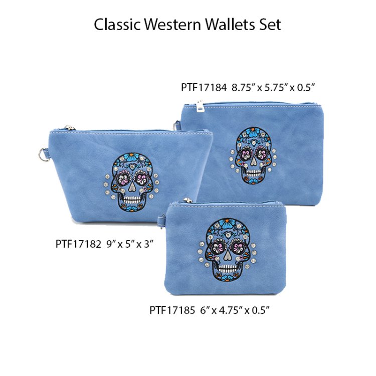 Blue 'Sugar Skull' Travel Makeup Wallet