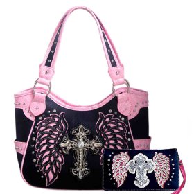 Pink Angel Cross Concealed Carry Embroidery Bag Set