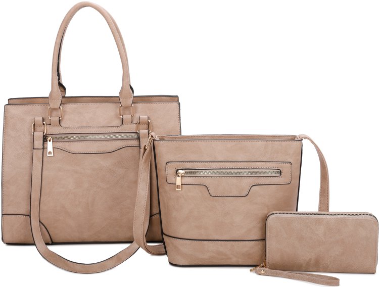 Stone Smooth Textured 3-Piece Purse Set With Messenger