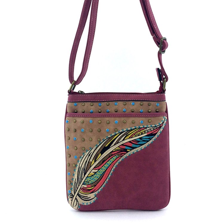 Classic Western Feather Embroider Crossbody Purse
