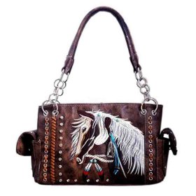 Brown Premium Horse Embroidery Concealed Carry Purse
