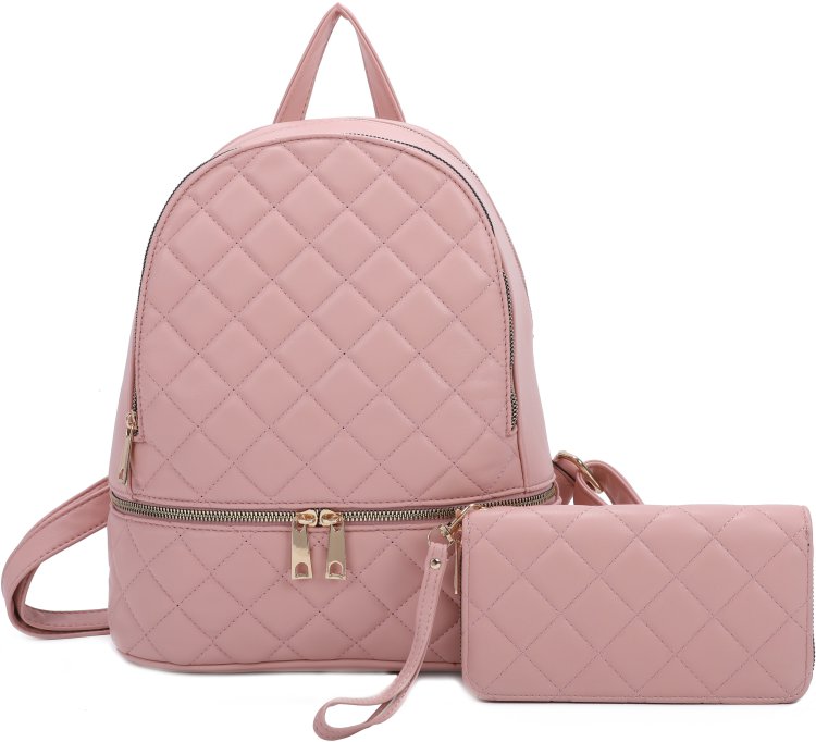 Pink Quilted Style Backpack & Wallet Set