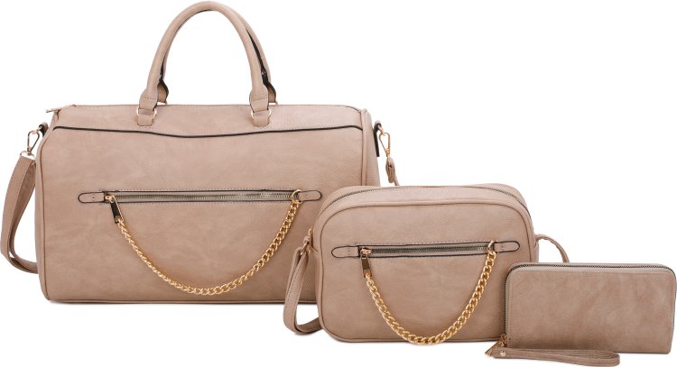 Stone 3-Piece Big Handbag With Middle Messenger And Wallet