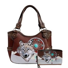 Brown Concealed Wolf Dream Catcher Tote Bag Set - G980W220