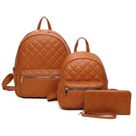 3 IN 1 QUILTED BACKPACK WITH MINI BACKPACK AND WALLET SET