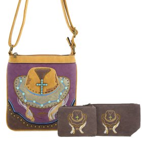 Classic Western Hat Embroidered Crossbody Bag Set
