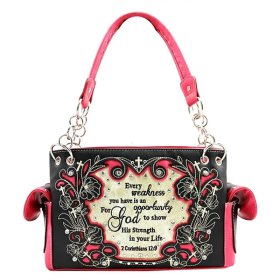 Bk/Hp Western Concealed Carry Purse With Bible Verse Embroidery