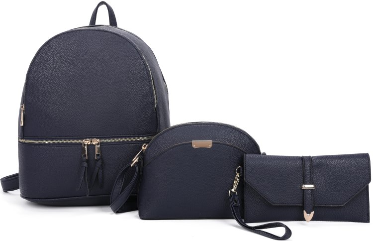 Navy 3-Piece Cute Pu Leather Fashion Backpack Set