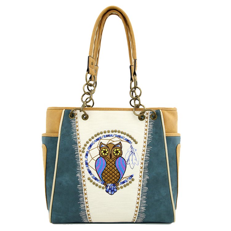 Classic Western Owl Embroidered Concealed Carry Tote Bag.
