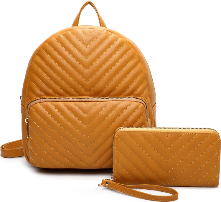 Mustard Stitching Style Backpack & Wallet Set