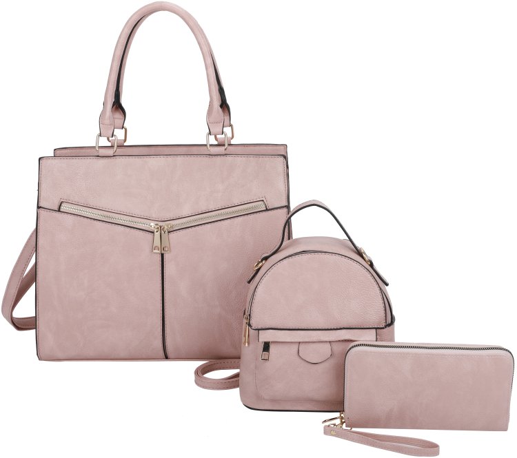 Pink 3-Piece Fashion Tote Backpack Wallet Set