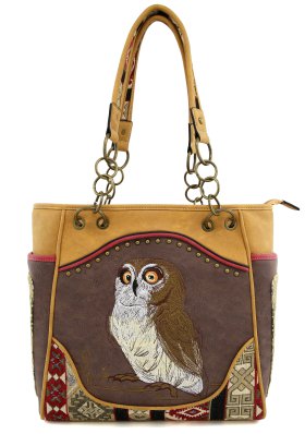 Classic Western Owl Embroidered Concealed Carry Tote Bag Purse