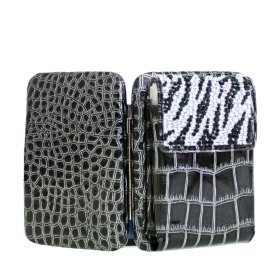 Pewter Zebra Bling Framed Wallet Pouch With ID Card Slot Shoulder Chain