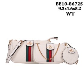White 3-Piece Signature Inspired Fashion Handbag - BE10-8672S