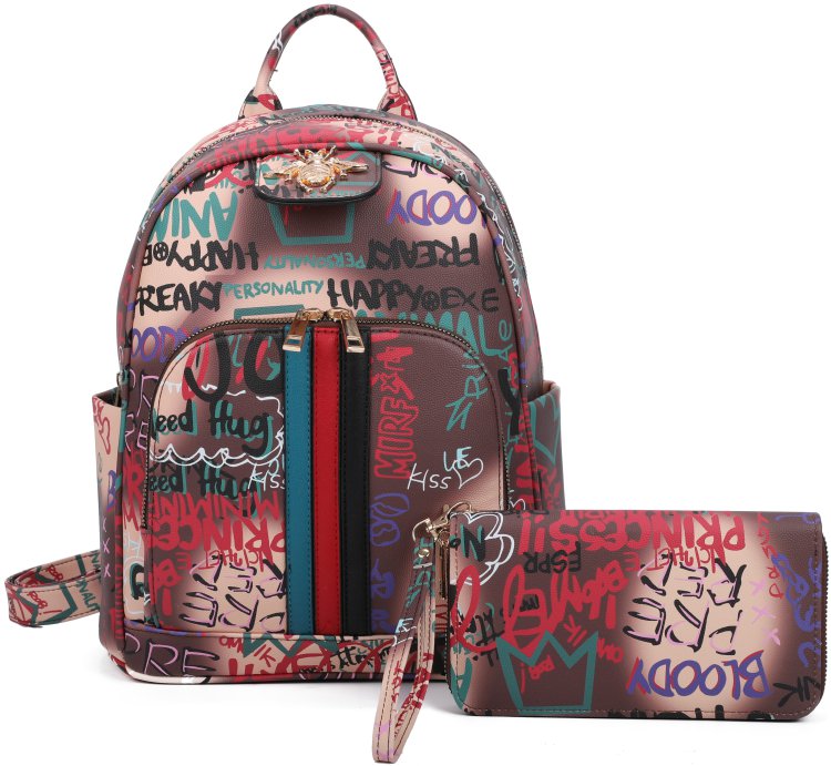 Mt8 Fashion Graffti Backpack & Wallet Set