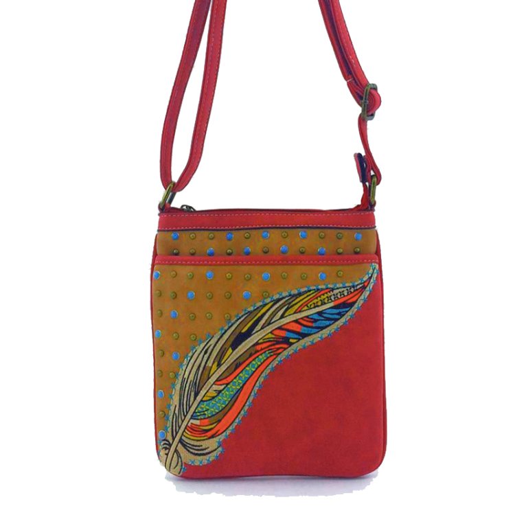 Classic Western Feather Embroider Crossbody Purse