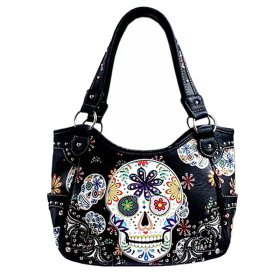 Black Premium Sugar Skull Concealed Carry Handbag