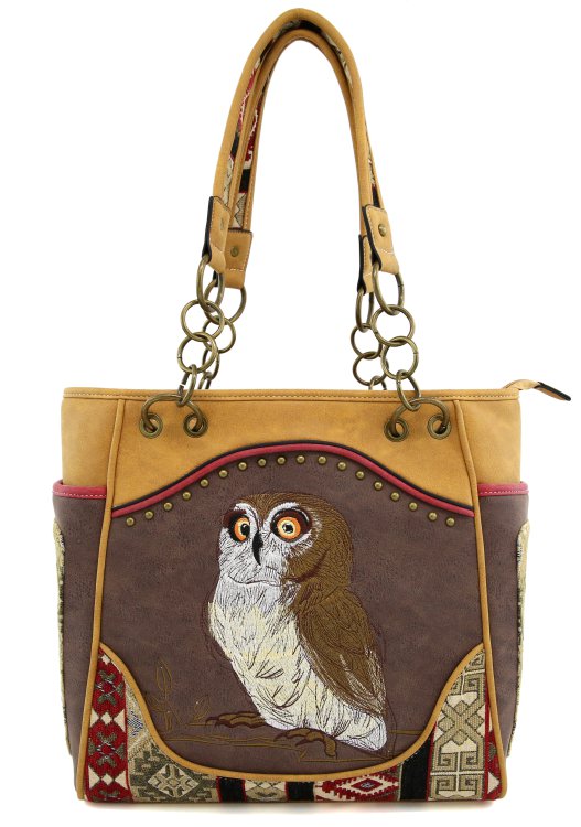 Classic Western Owl Embroidered Concealed Carry Tote Bag Purse