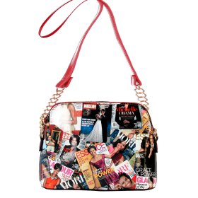 Red Fashion Magazine Cover Collage Dome Crossbody Bag