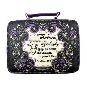 Purple/Black Christian Bible Embroidery Case