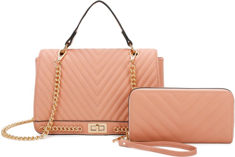 Pink V Stitching Fashion Purse & Wallet Set