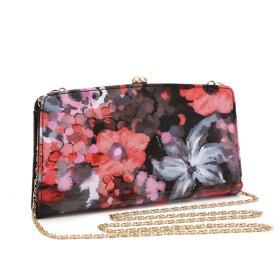 Black Fashion Flowert Print Clutch Bag