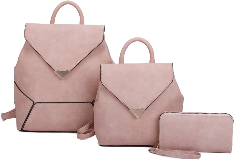 Pink 3-Piece Stylish V Cover Backpack Set