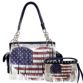 Navy Western Concealed Carry Purse And Wallet Set With Flag Embroidery