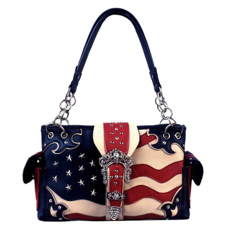 Navy Western Flag Collection Embroidery Handbag