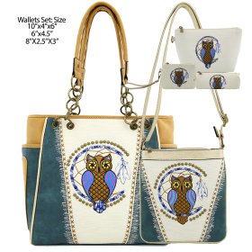 Classic Western 5 in 1 Owl Embroidered Concealed Carry Tote Purse & Wallet Set