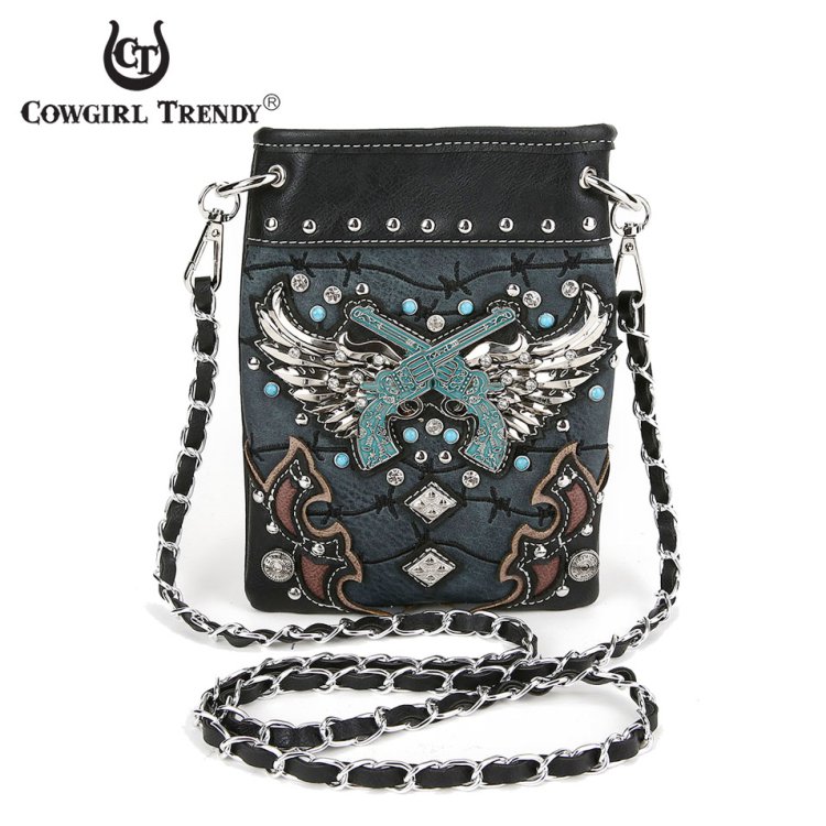 Turquoise Winged Guns On Barbed Wire Mini Crossbody Purse