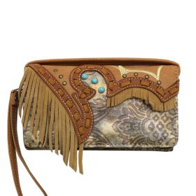 Tan Western Embroidery Floral Wallet