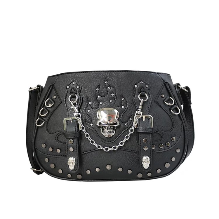 Black Western Concealed Carry Purse With Skull Chain Buckle
