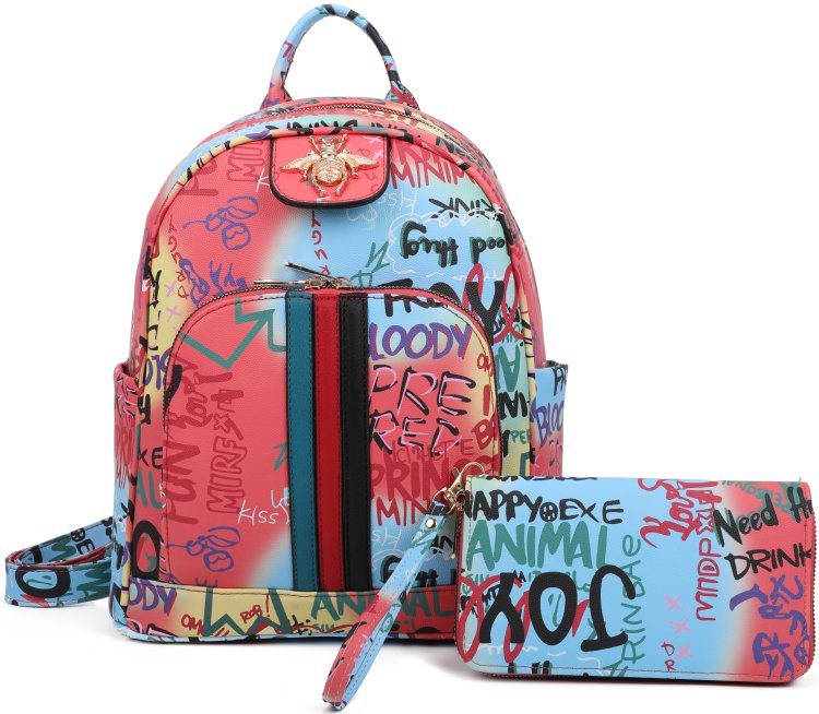 Mt9 Fashion Graffti Backpack & Wallet Set