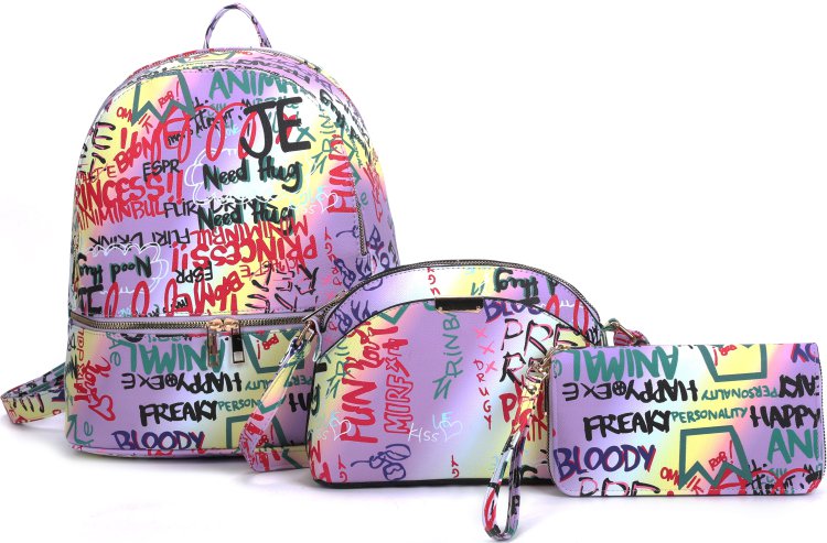 Mt3 3-Piece Cute Graffti Fashion Backpack Set