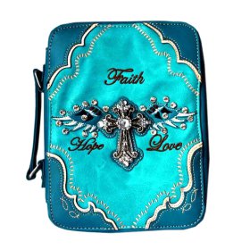 Turquoise Christian Bible Embroidery Case
