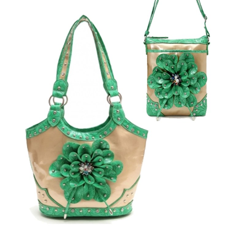 Green Flower Center Handbag & Crossbody Purse