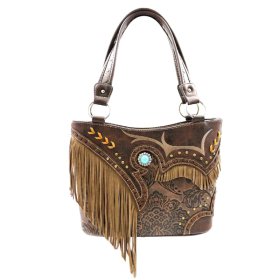 Brown Western Fringe Purse with Concealed Carry Pocket and Embroidery Design