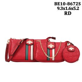 Red 3-Piece Signature Inspired Fashion Handbag - BE10-8672S