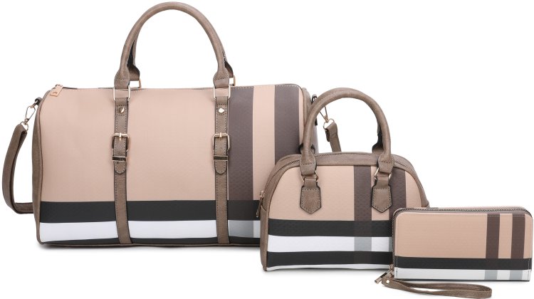Stone 3-Piece Plaid Checkered Fashion Handbag Set
