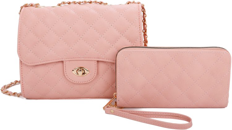 Pink Stitching Fashion Crossbody Bag & Wallet Set