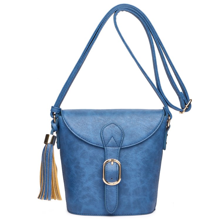 Dusty Blue Flap Over Crossbody Purse With Shoulder Strap