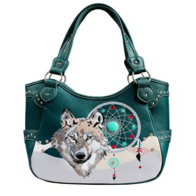 Teal Wolf Dream Catcher Concealed Carry Tote Purse